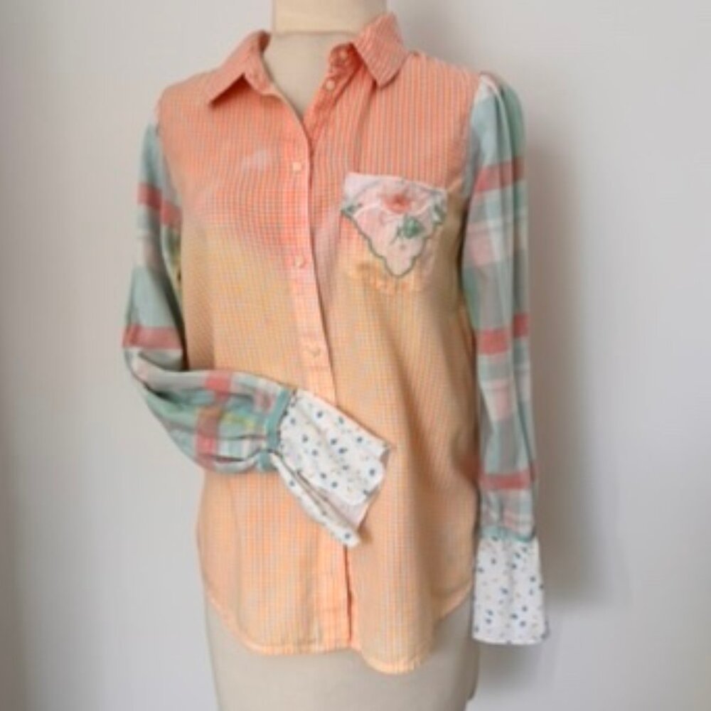 Upcycled reimagined Boho Bleached Mixed Media Shirt